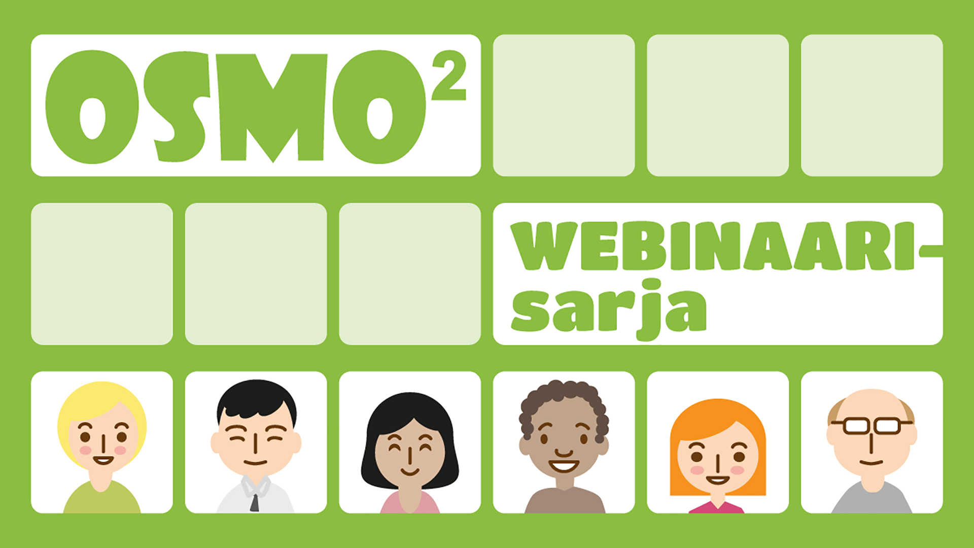 OSMO2-webinaarisarja piirroshahmoja vierekkäisissä ruuduissa