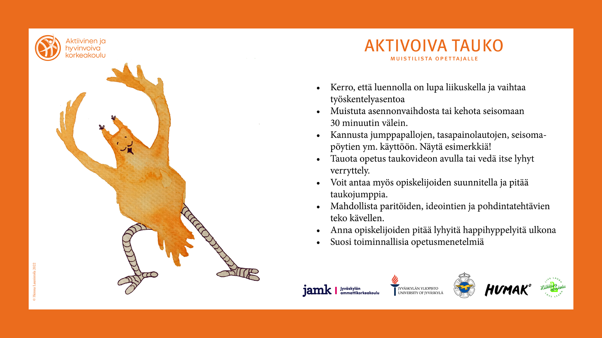 Hyvinvointikortti 1; Aktivoiva tauko – muistilista opettajalle