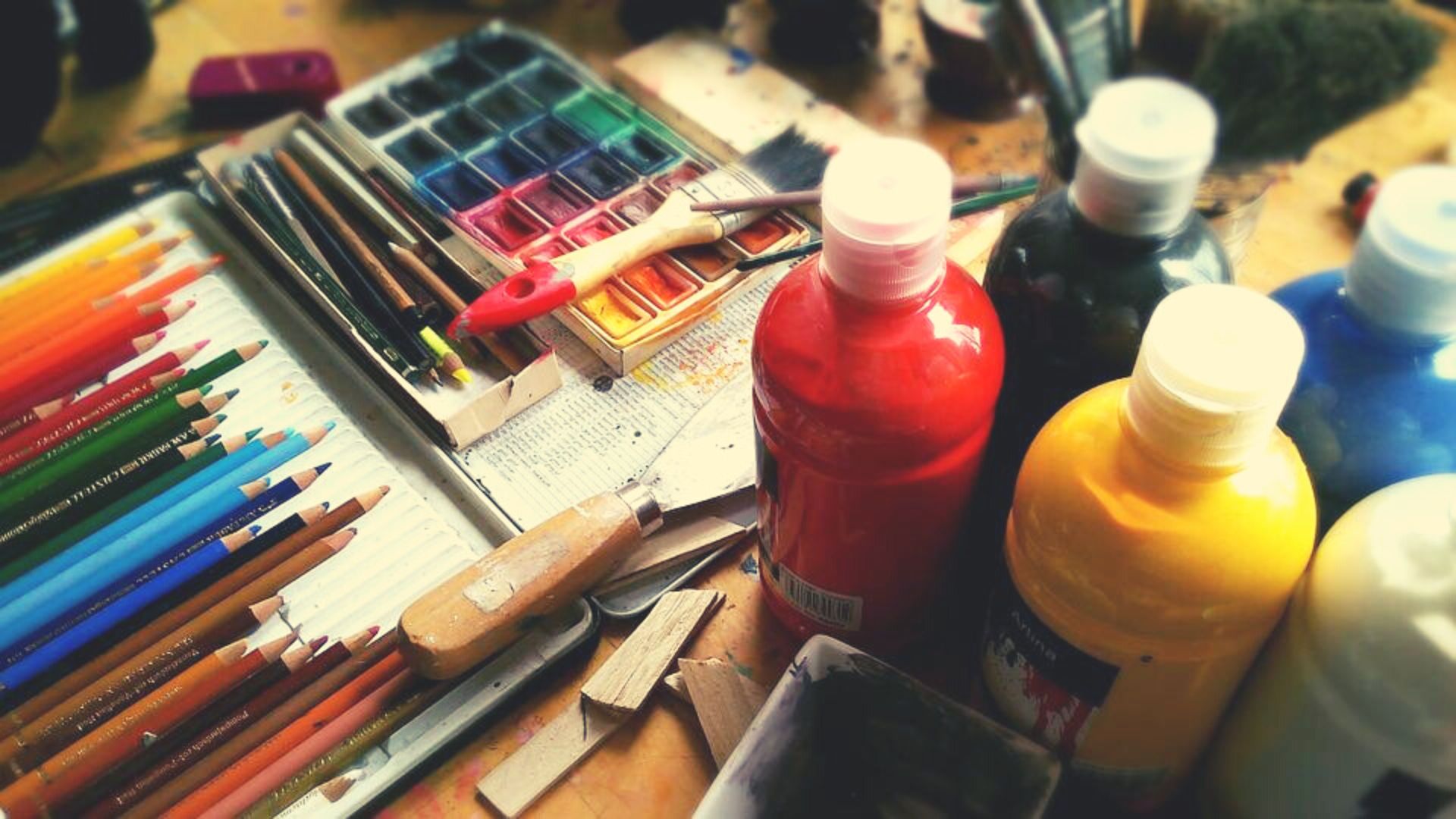 painting equipment on the table