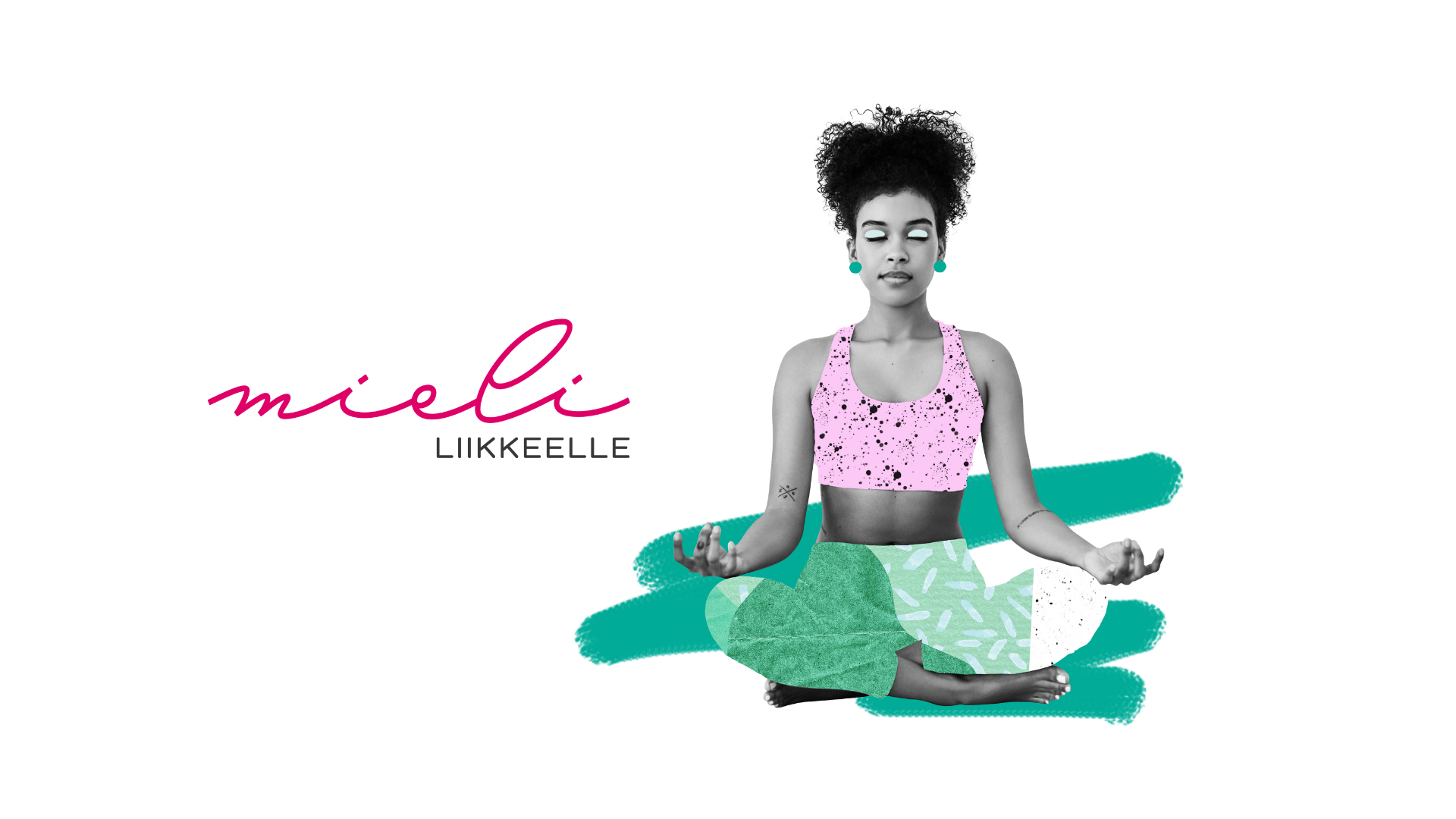 Vasemmalla Mieli liikkeelle -projektin logo. Oikealla henkilö meditoi istuen silmät kiinni.
