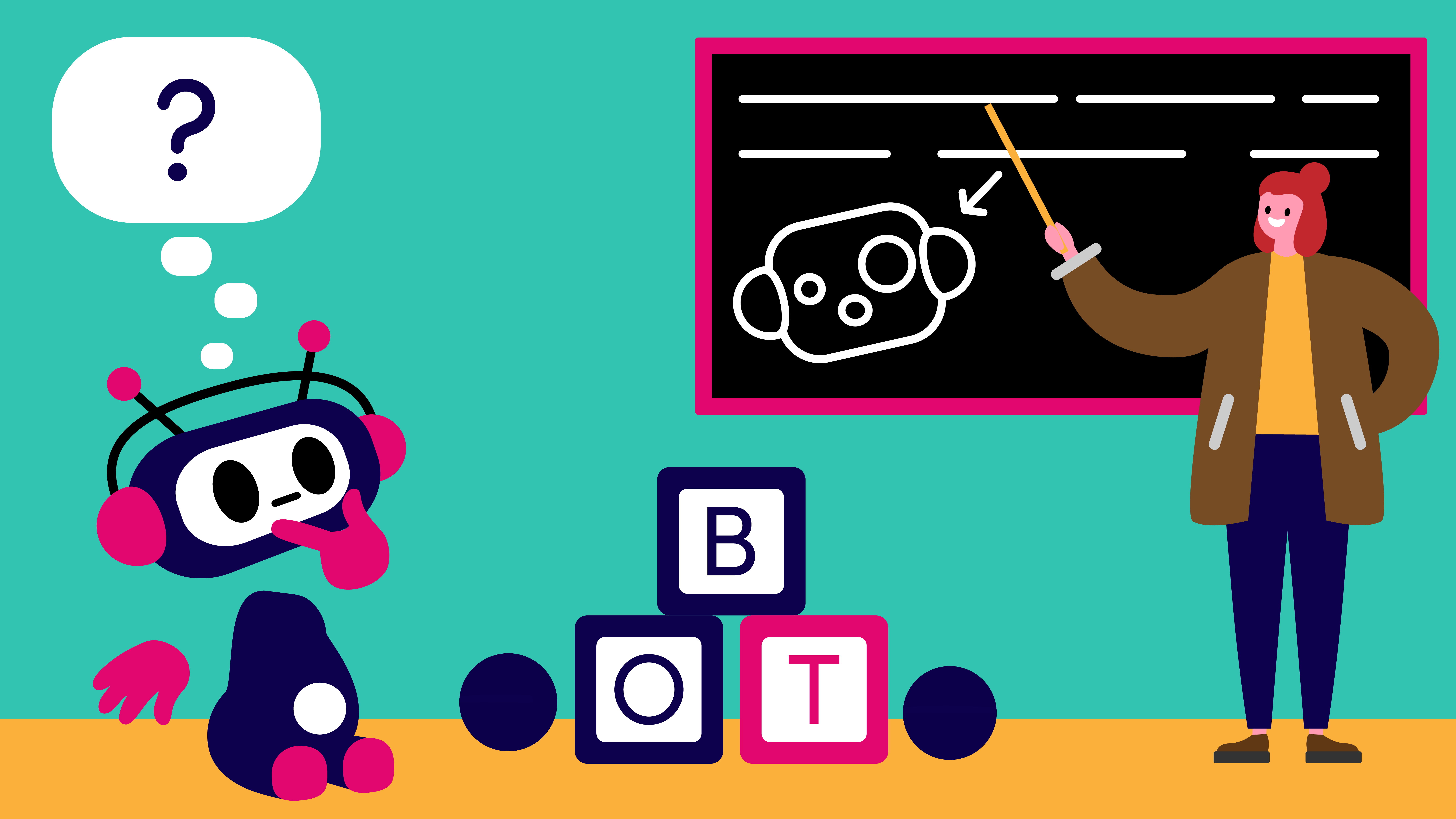 Chatbot katsoo ihmisopettajan liitutauluesitystä