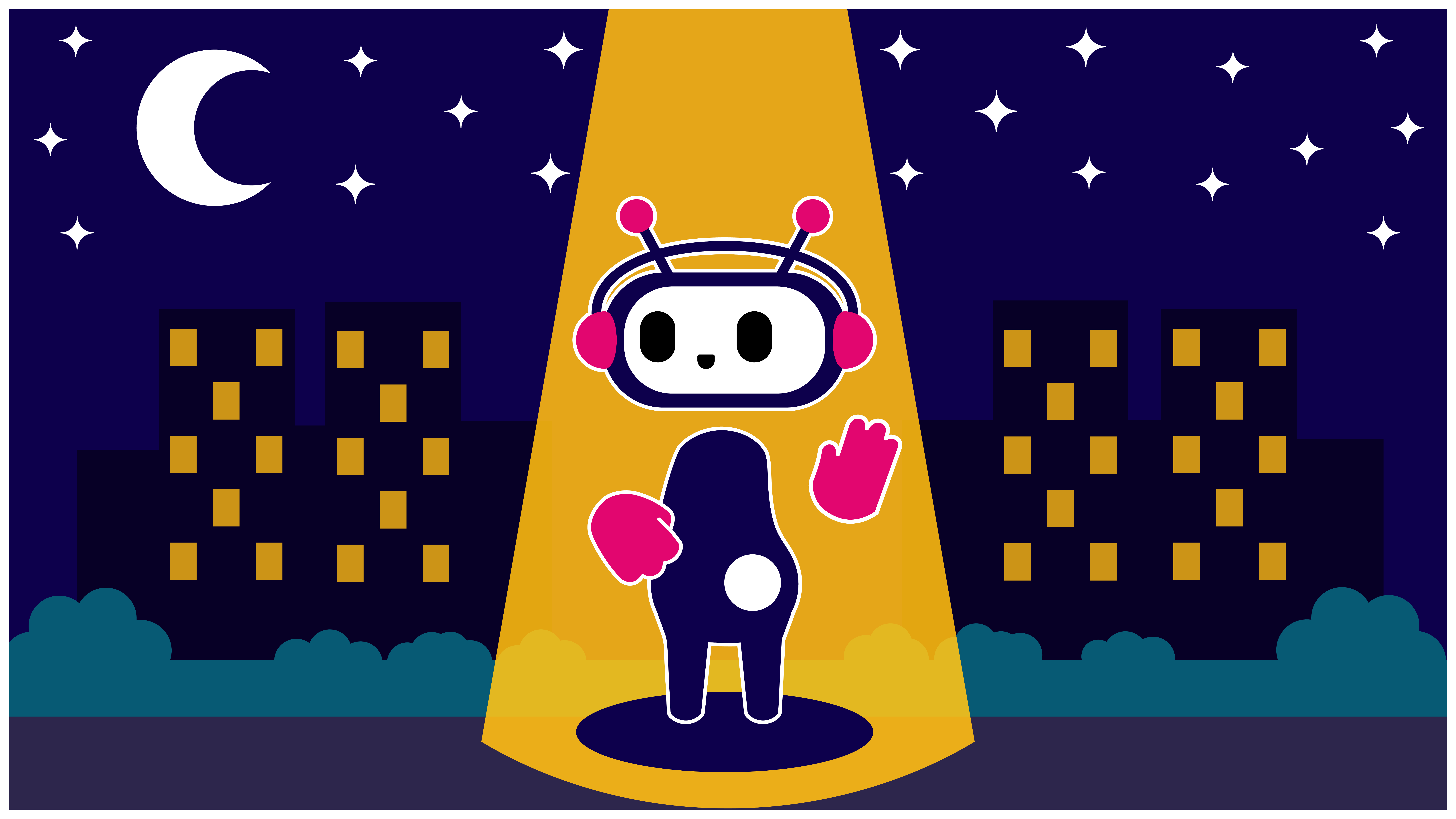 Chatbot seisoo illan pimeydessä valokeilassa