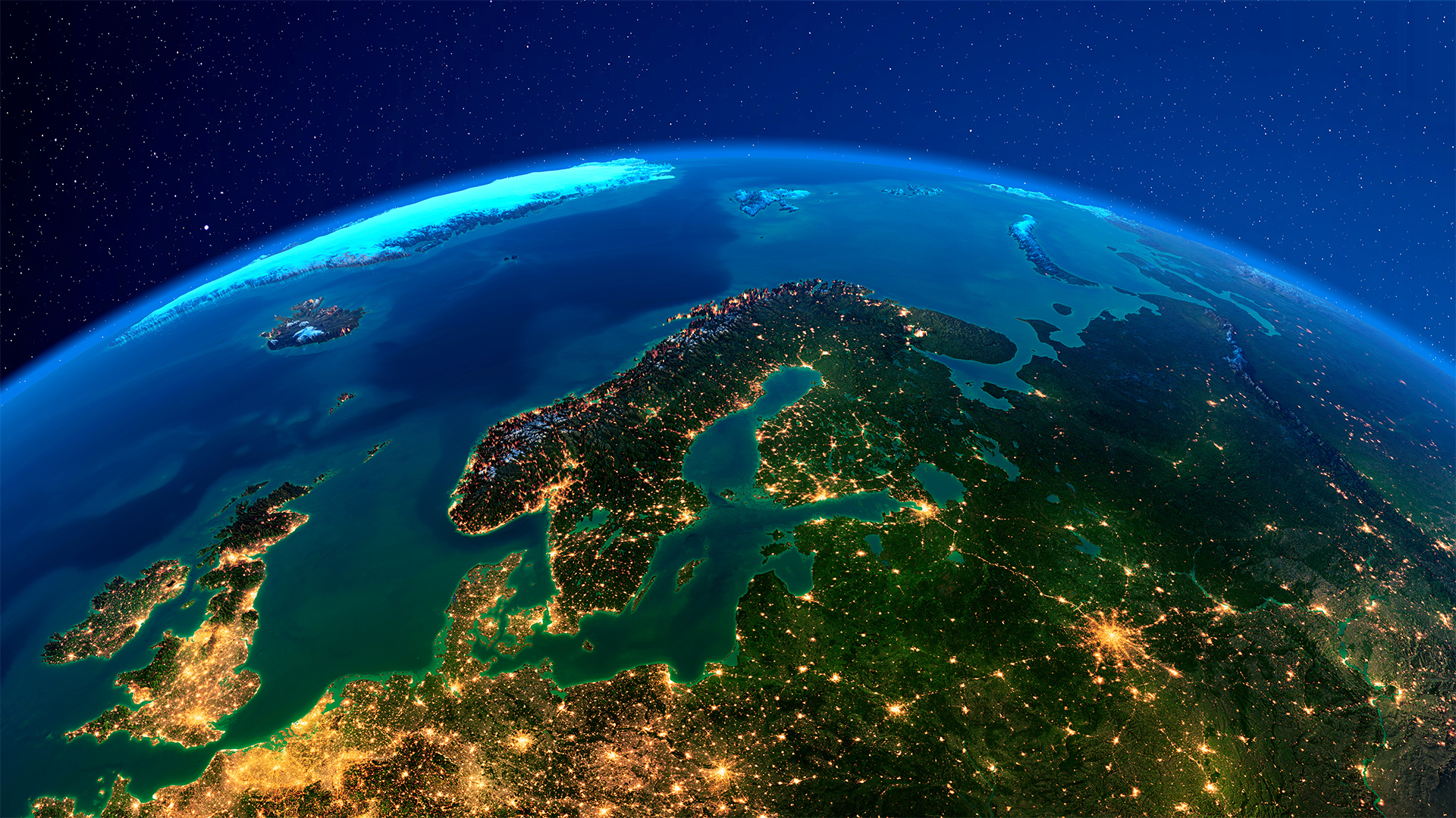 Earth’s Night View from Northern Europe
