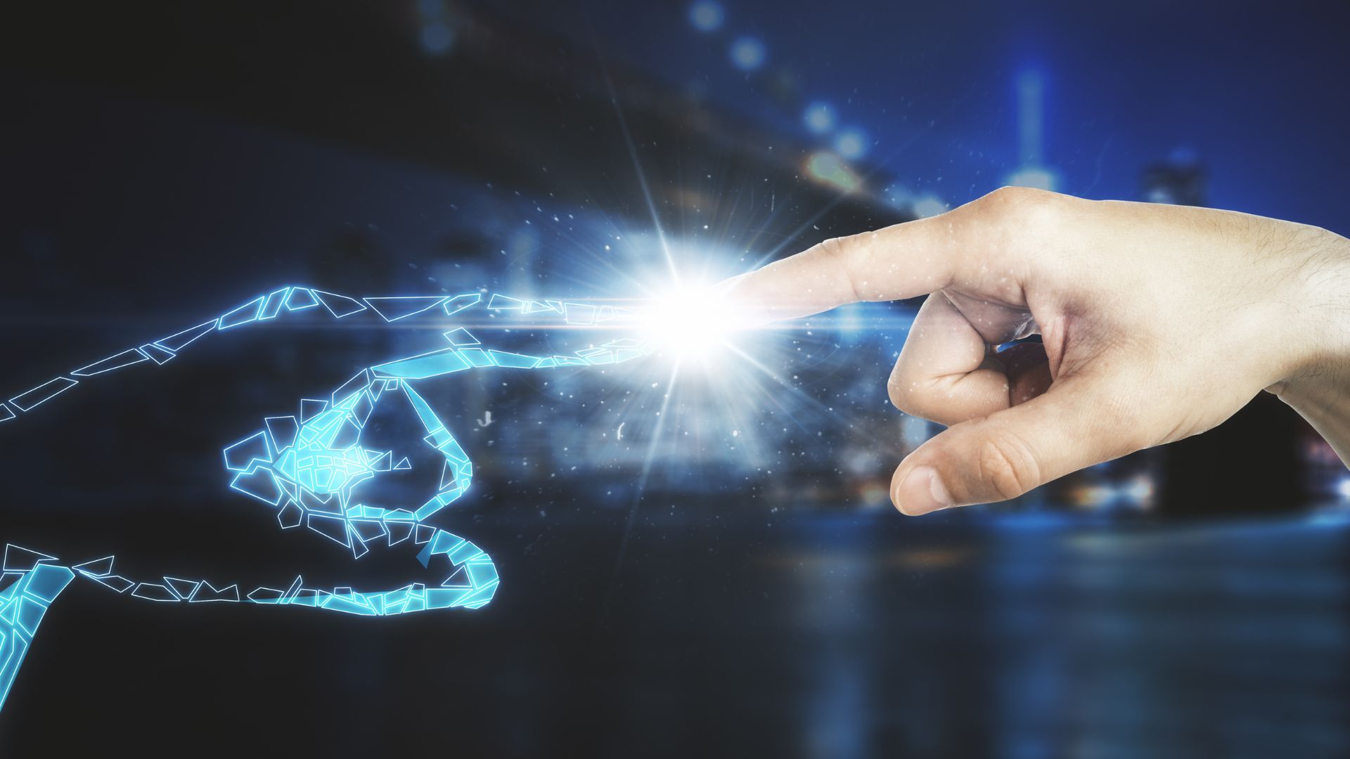 virtual hand and physical hand touching fingers