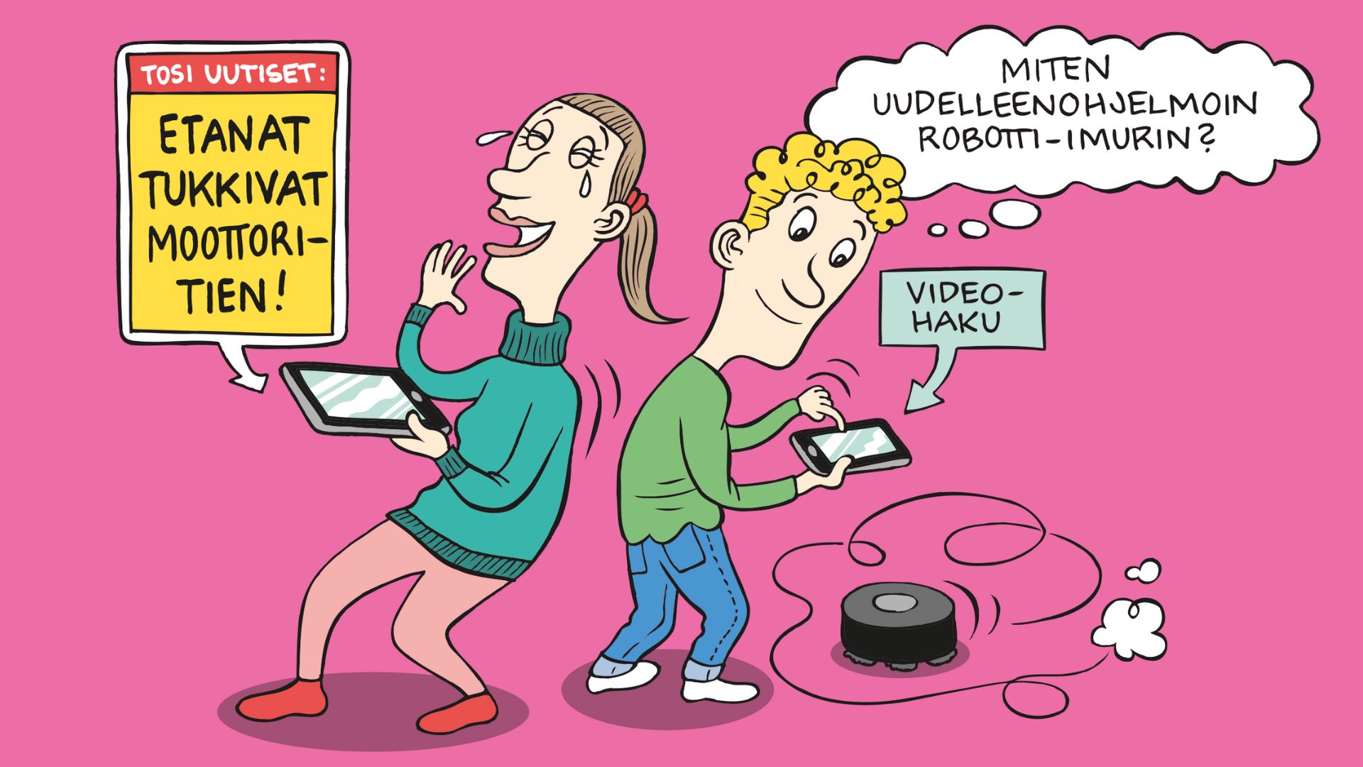 Henkilöt etsivät luotettavaa ja epäuskottavaa tietoa internetistä.