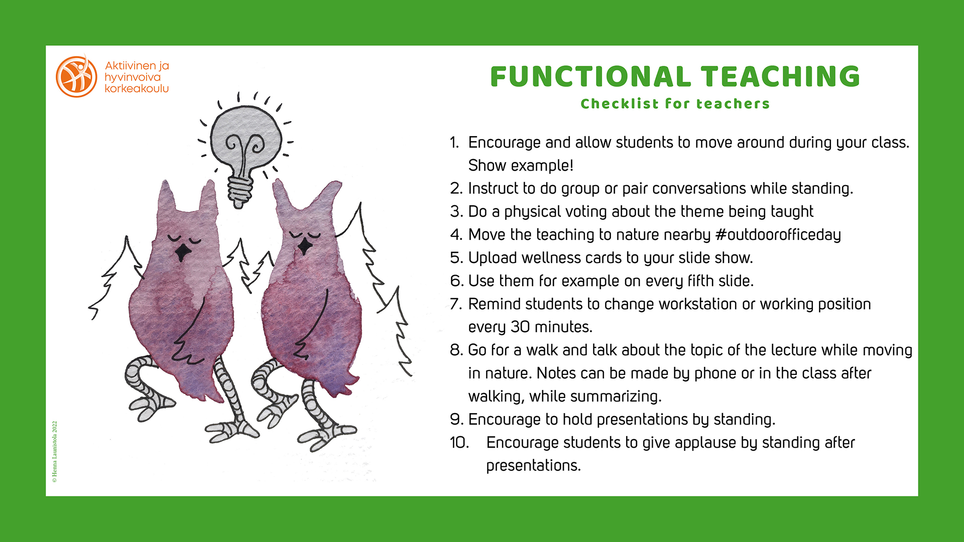 Wellness Cards, Functional teaching