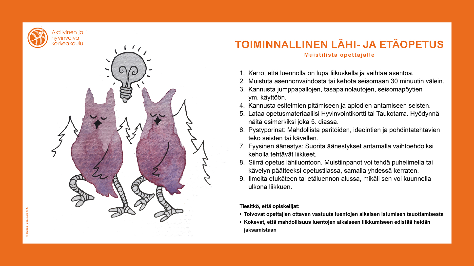 Hyvinvointikortit, Toiminnallinen lähi- ja etäopetus