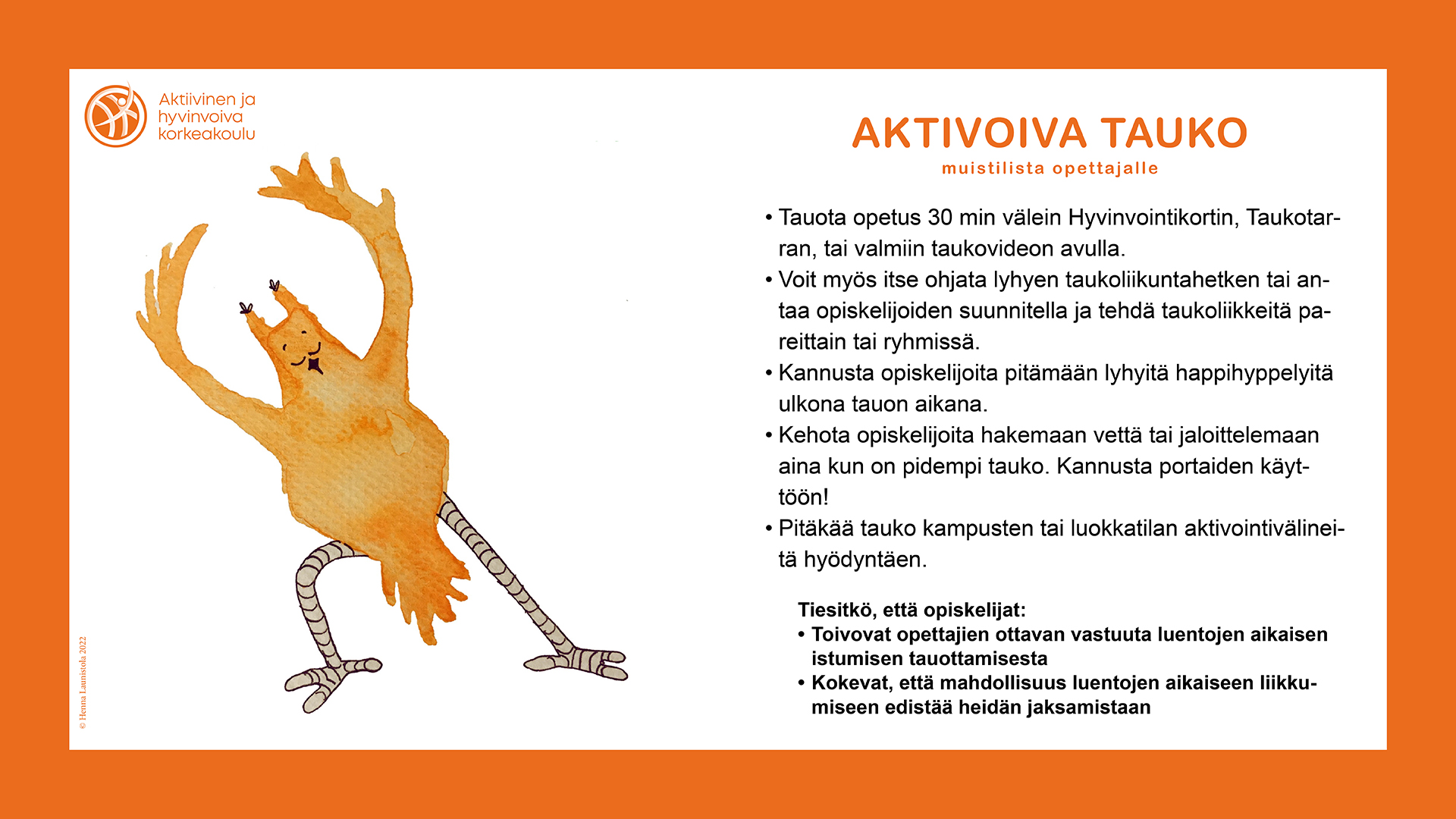 Hyvinvointikortit, Aktiiviset tauot, muistilista opettajalle