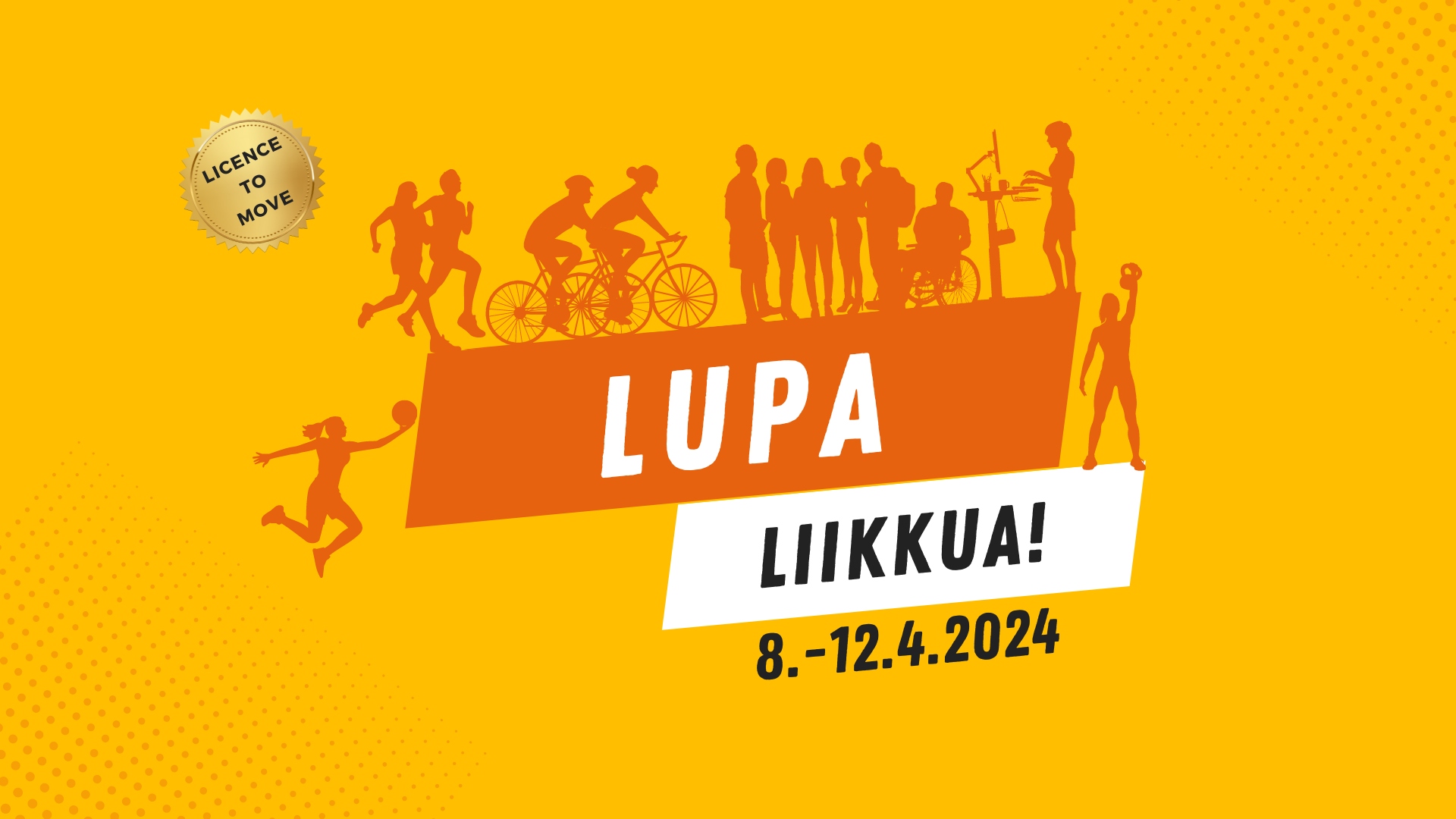 Lupa liikkua! -viikon mainoskuva. Viikko järjestetään 8.-12.4.2024.