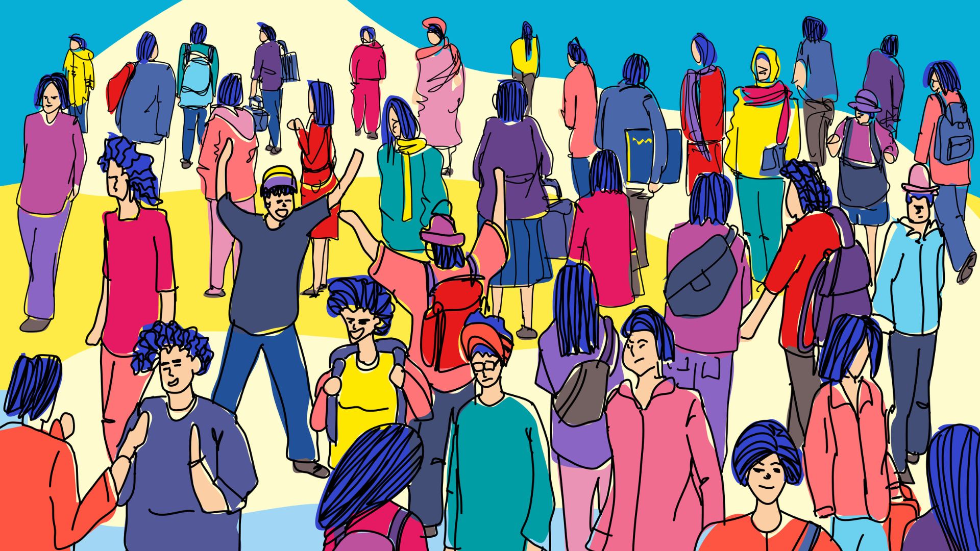 lots of animated people in the same picture