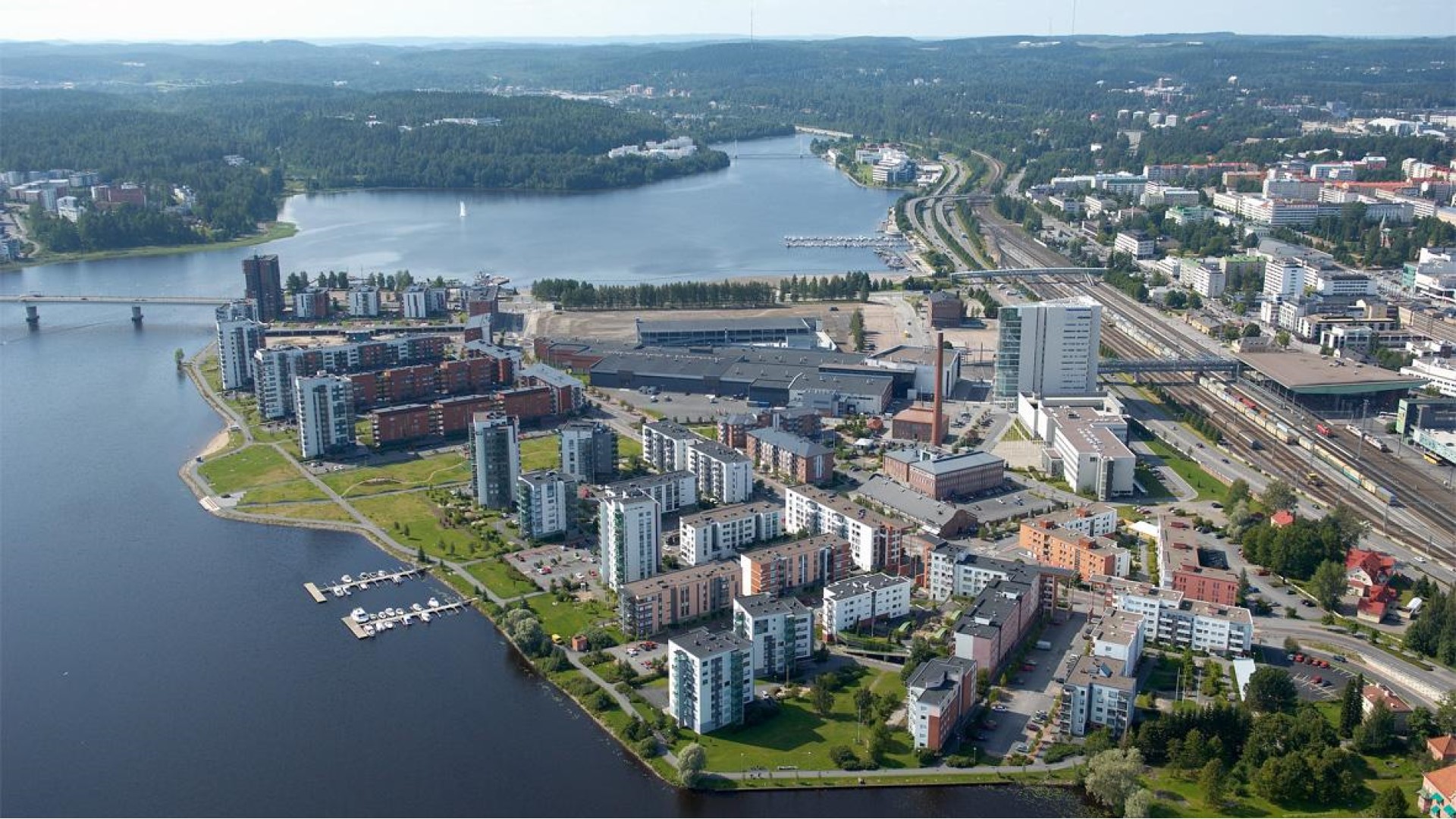 Ilmakuva Jyväskylän Lutakko-kaupunginosasta.
