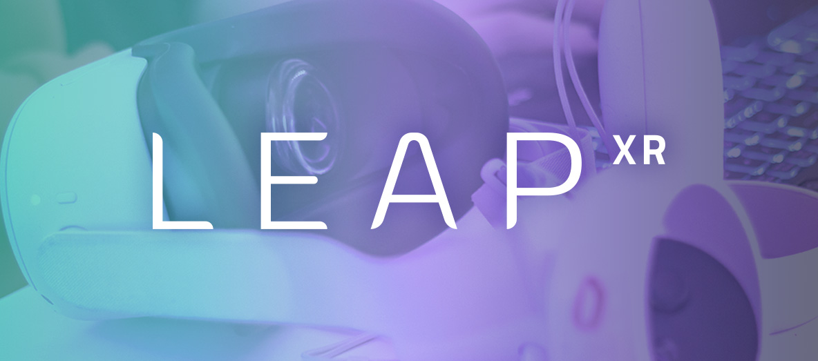 LEAPXR logo graphic placed on background showing VR glasses.