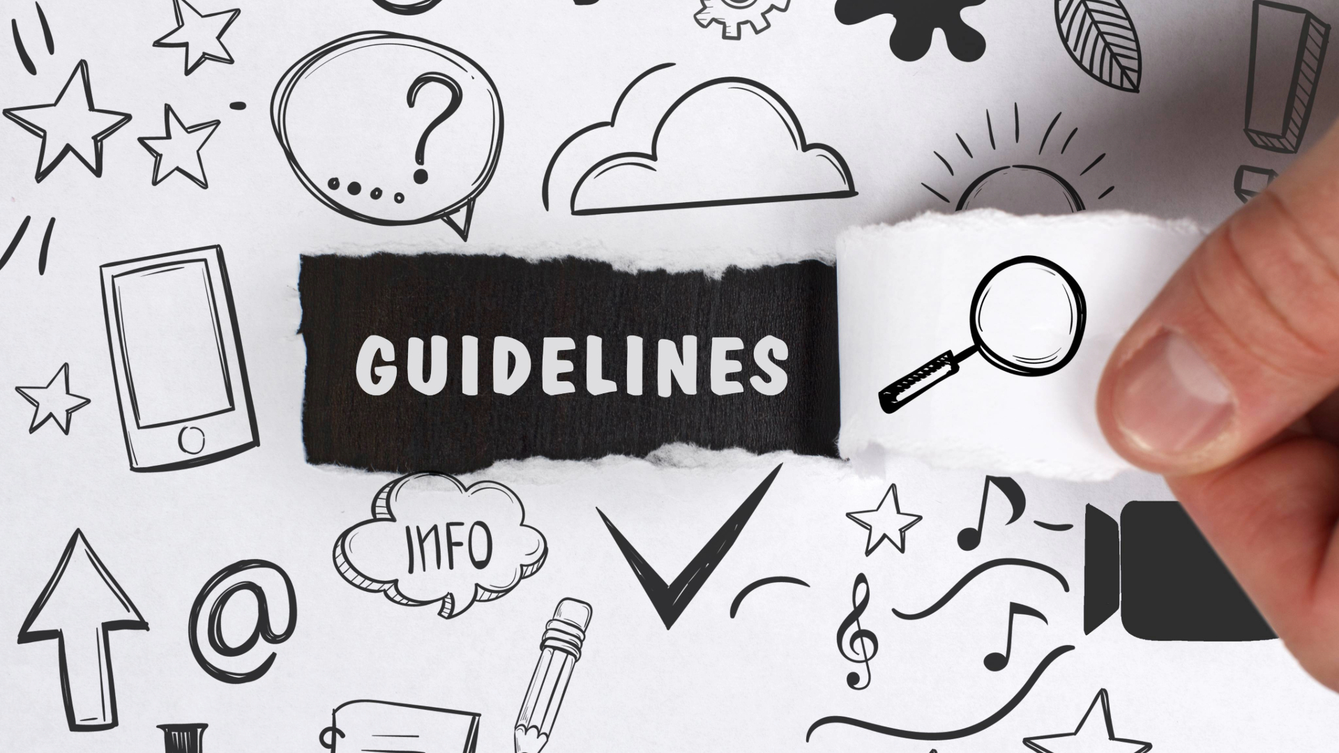 Different kinds of graphical elements with the text "Guidelines" in the middle.