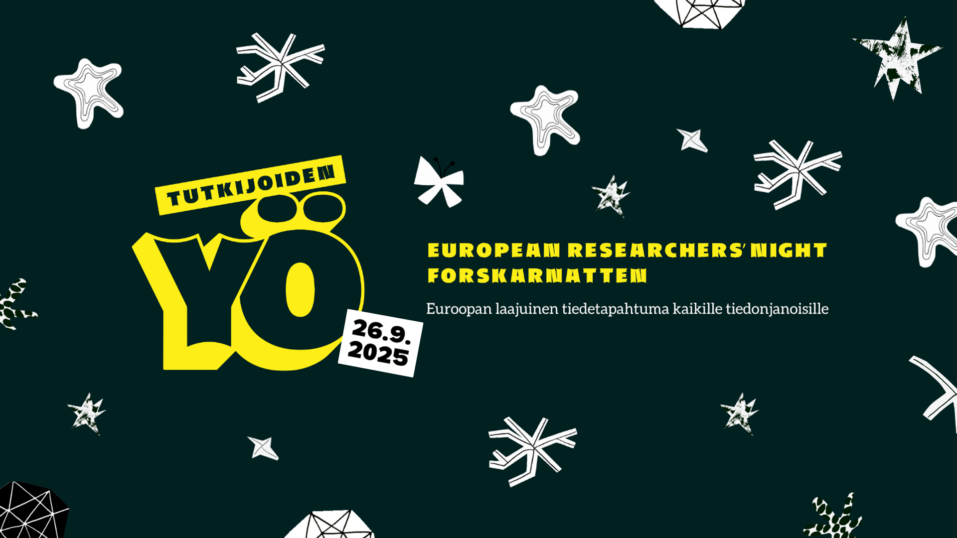 Graafinen tummataustainen kuva, jossa keltaisella teksti Tukijoiden yö.