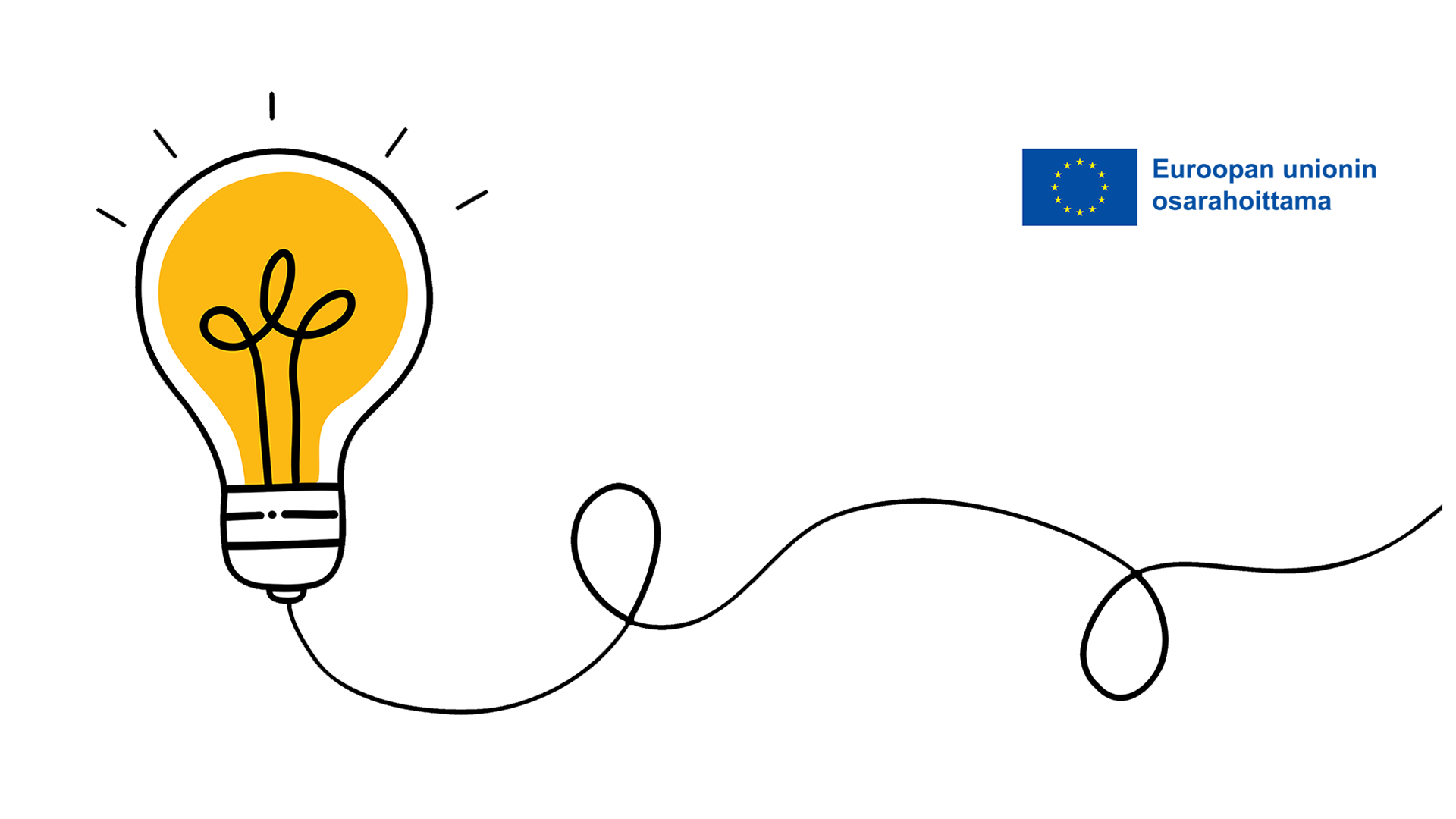 Piirroskuva hohtavasta hehkulampusta ja EU-rahoituksesta kertova logo
