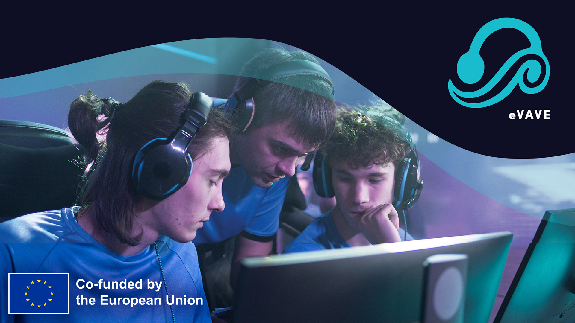 Hero image for eVAVE project where gamers are focused on esports match