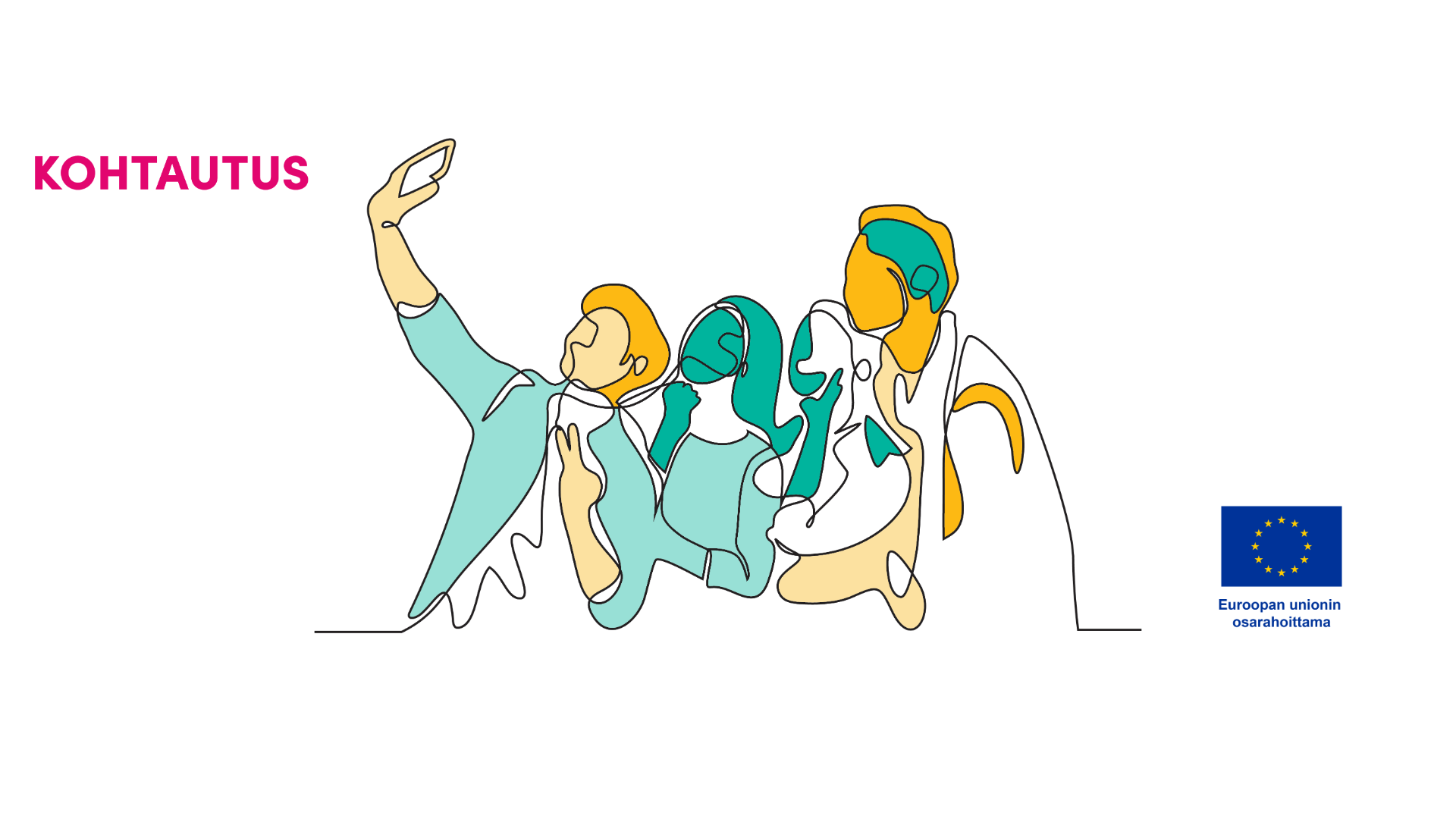 Piirroskuvassa ihmiset ottavat selfietä
