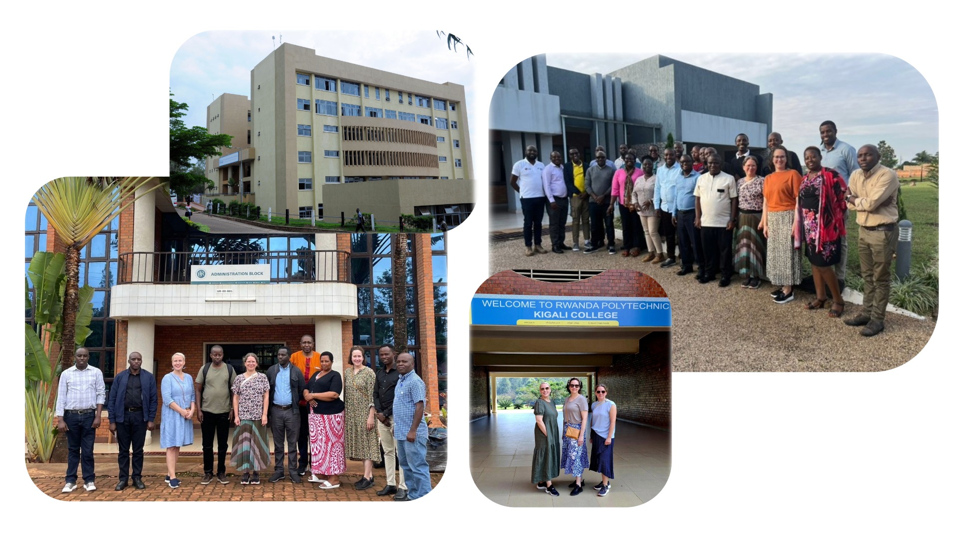 HEP-TED group photos and Rwanda university and Rwanda polytechnic buildings.