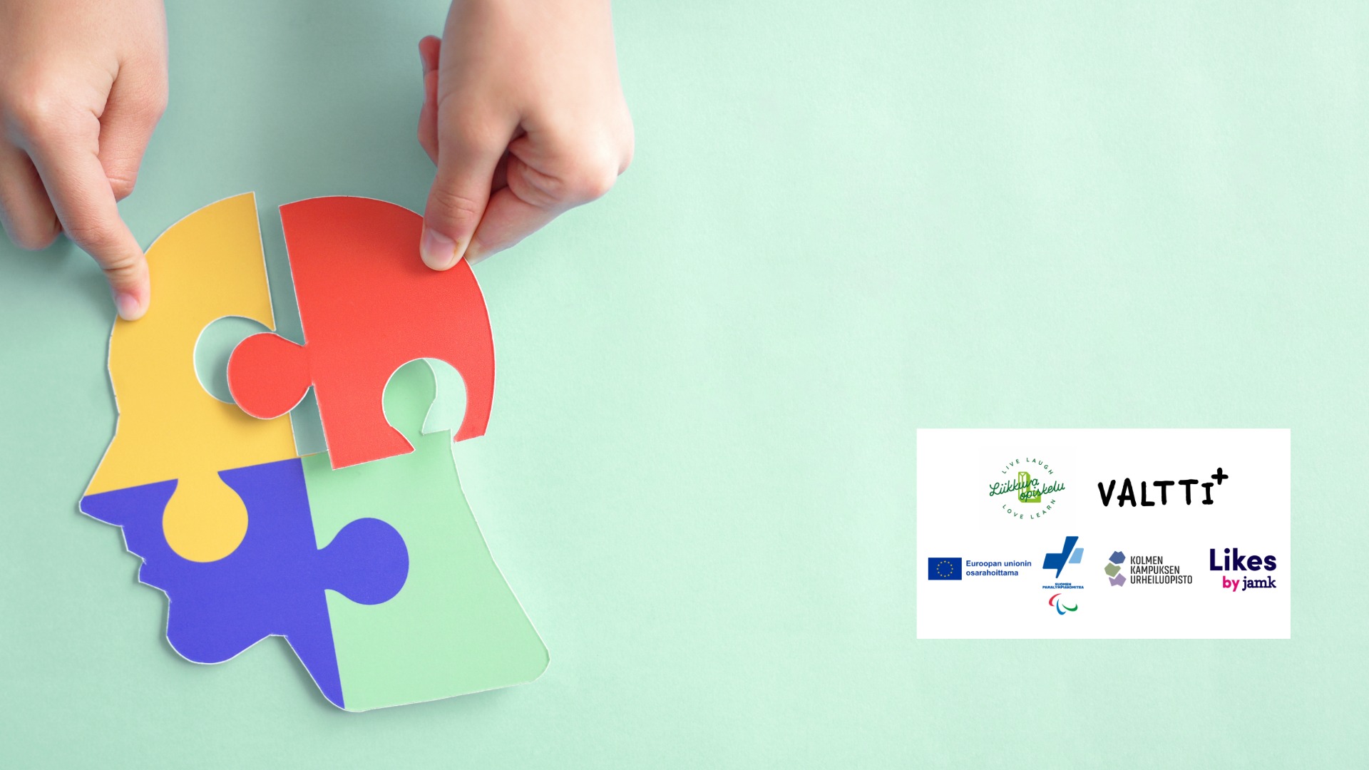 Kuvituskuva. Logoissa EUn osarahoittama, LIkes, Paralympiakomitea, Liikkuva opiskelu, Kolmen kampuksen urheiluopisto ja Valttiplus.