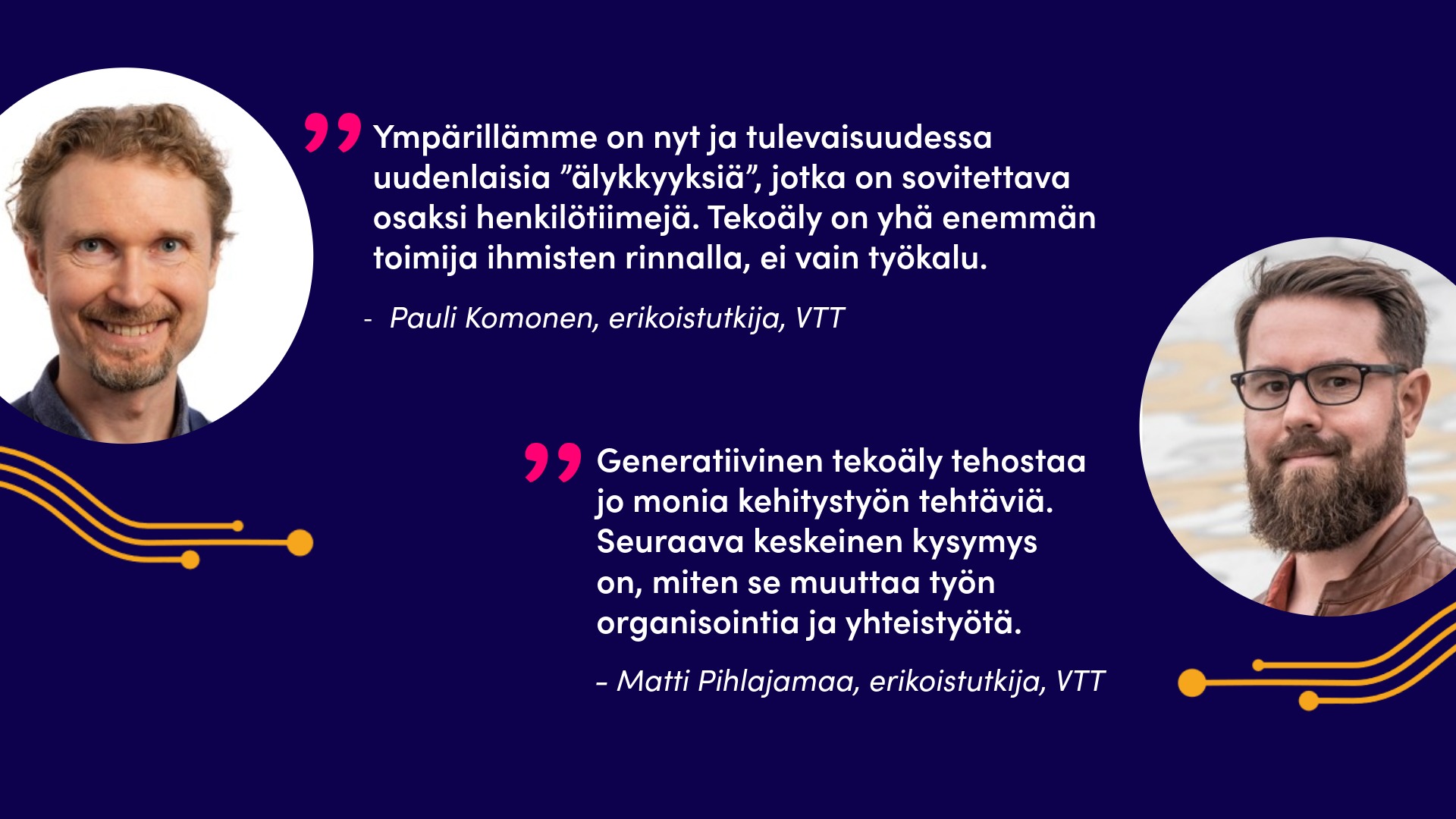 Erikoistutkijoiden Pauli Komosen ja Matti Pihlajamaan kommentit generatiivisesta tekoälystä.