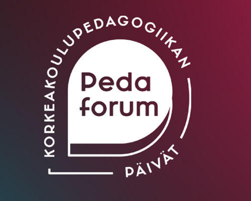 Tummanpunaisella taustalla valkoinen logo jossa lukee pedaforum