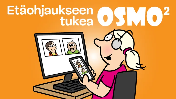 Piirroskuvassa nainen tietokoneen ja puhelimen äärellä ja teksti Etäohjaukseen tukea