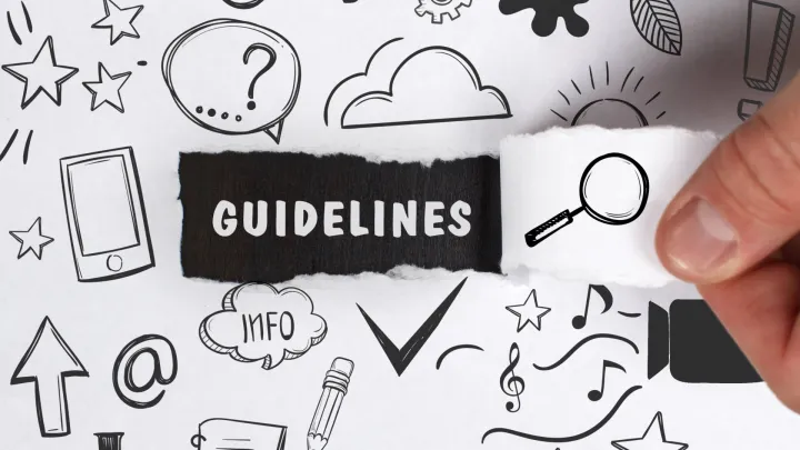 Different kinds of graphical elements with the text "Guidelines" in the middle.